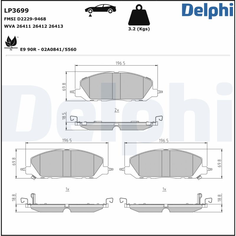 Brake Pad Set, disc brake - LP3699 DELPHI