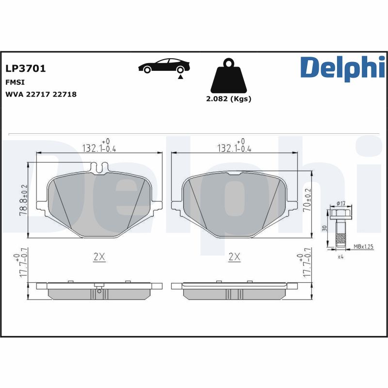 Комплект тормозных колодок, дисковый тормоз - LP3701 DELPHI