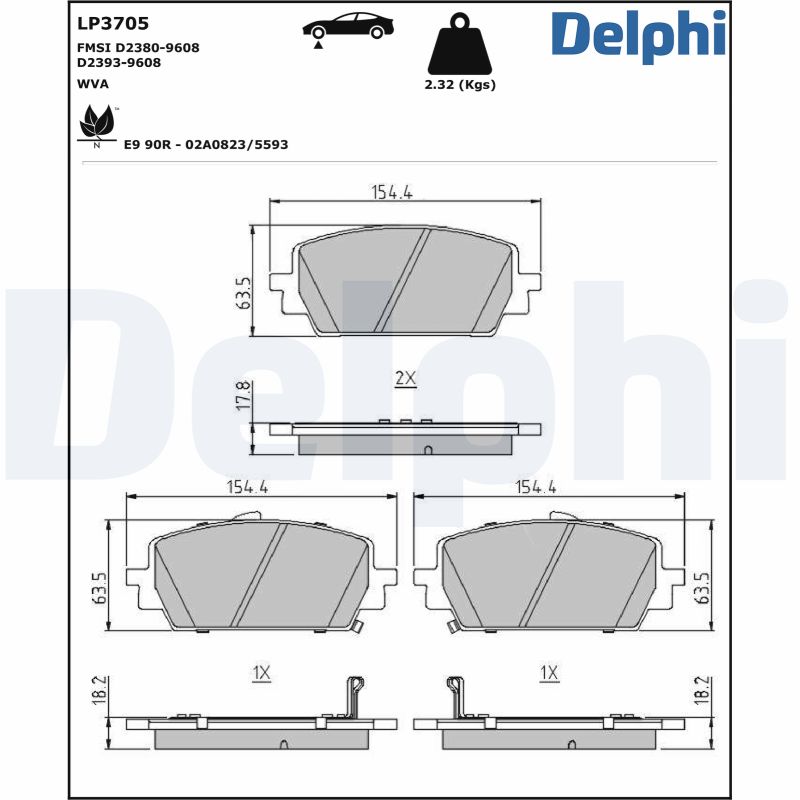 Комплект тормозных колодок, дисковый тормоз - LP3705 DELPHI