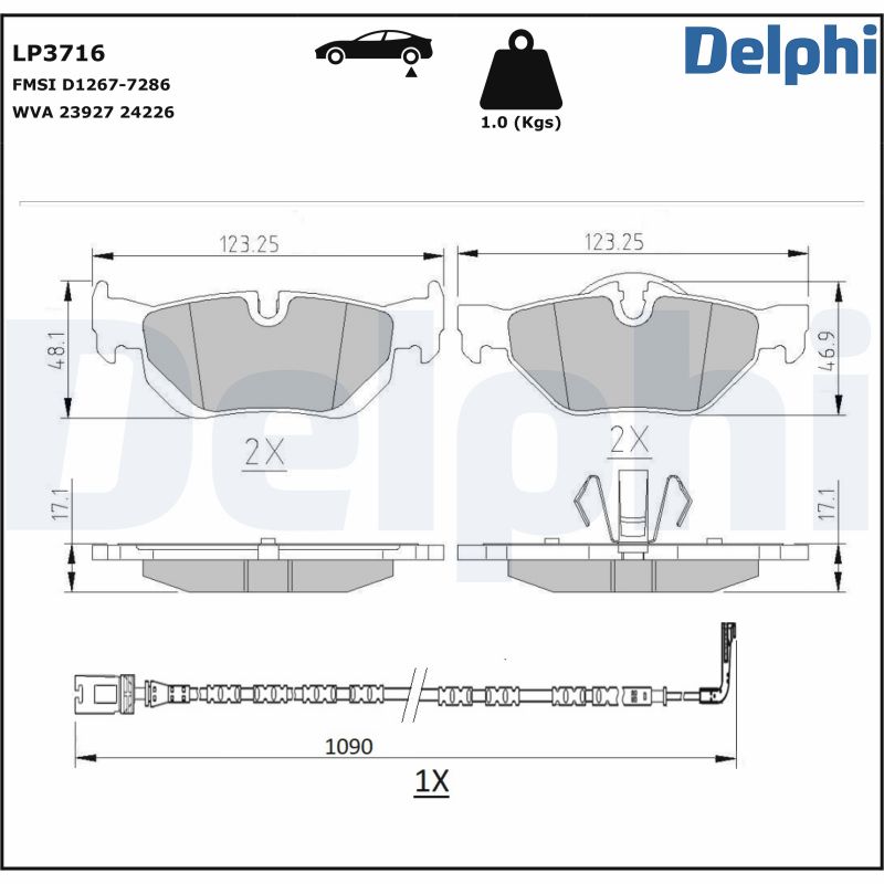 Комплект тормозных колодок, дисковый тормоз - LP3716 DELPHI