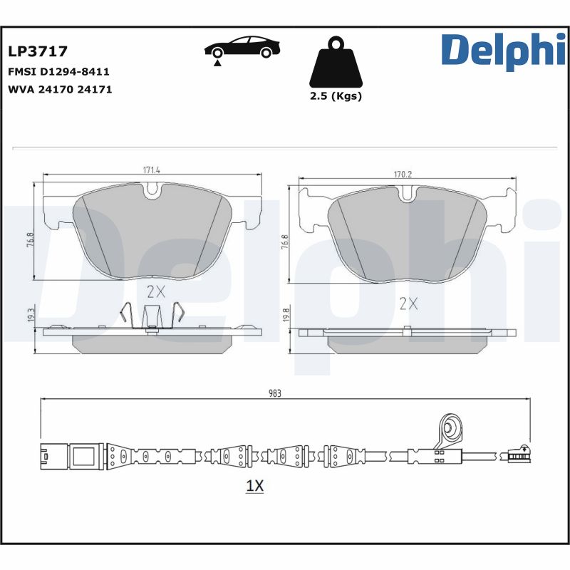 Kit pastiglie freno, Freno a disco - LP3717 DELPHI