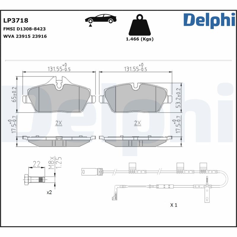 Brake Pad Set, disc brake - LP3718 DELPHI