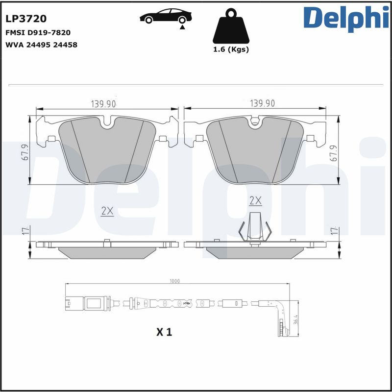 Brake Pad Set, disc brake - LP3720 DELPHI