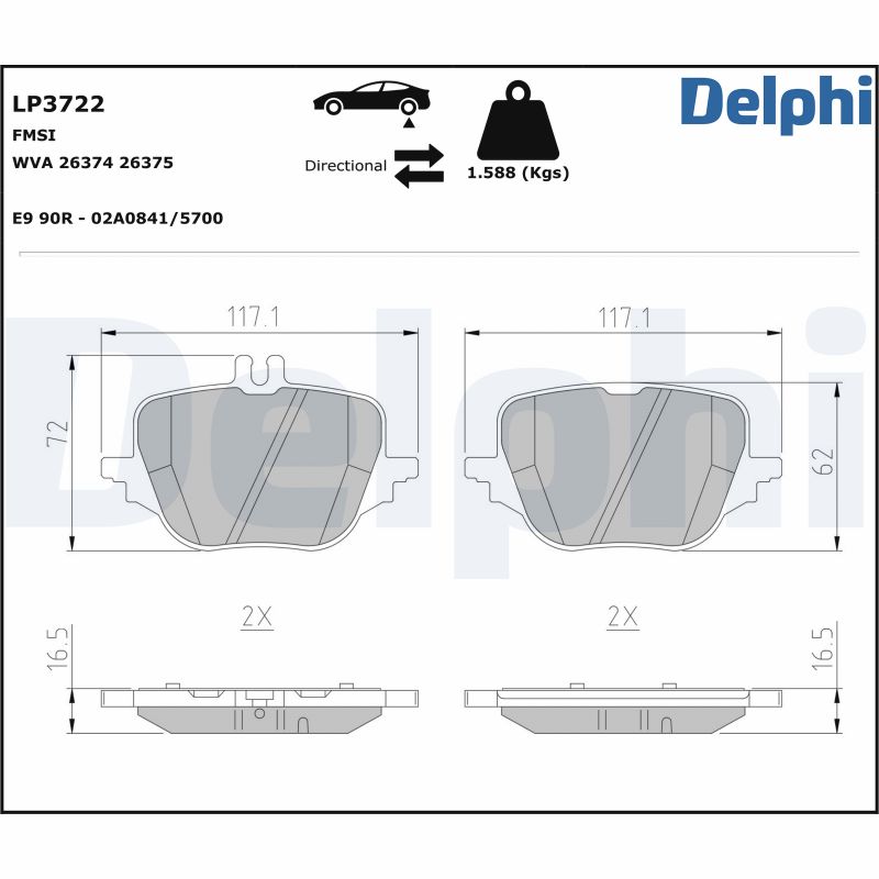 Комплект тормозных колодок, дисковый тормоз - LP3722 DELPHI