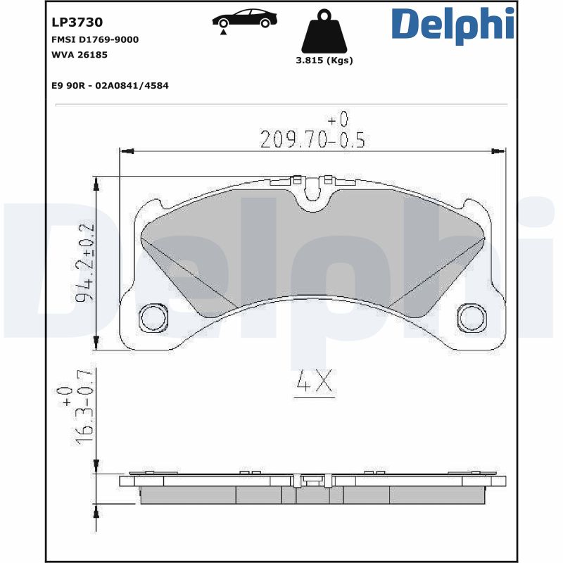 Комплект тормозных колодок, дисковый тормоз - LP3730 DELPHI