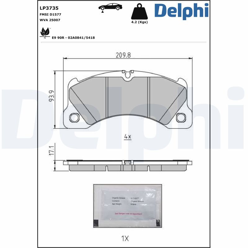 Комплект тормозных колодок, дисковый тормоз - LP3735 DELPHI