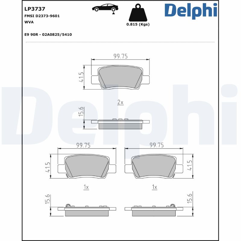Комплект тормозных колодок, дисковый тормоз - LP3737 DELPHI