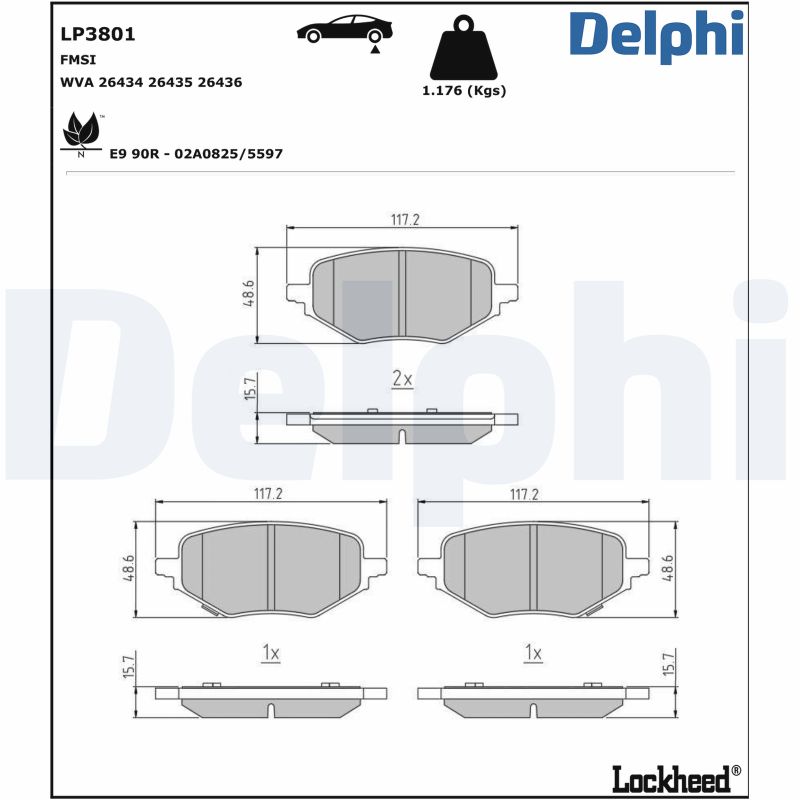 Brake Pad Set, disc brake - LP3801 DELPHI