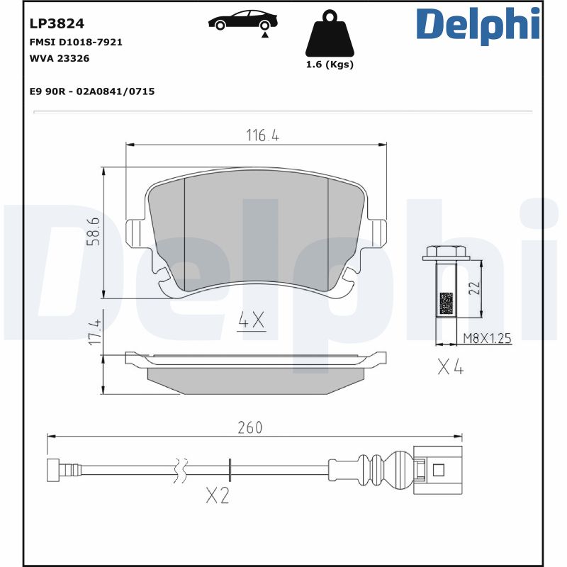 Brake Pad Set, disc brake - LP3824 DELPHI
