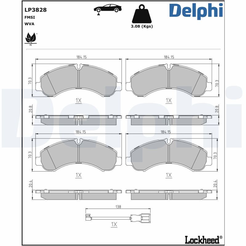 Brake Pad Set, disc brake - LP3828 DELPHI