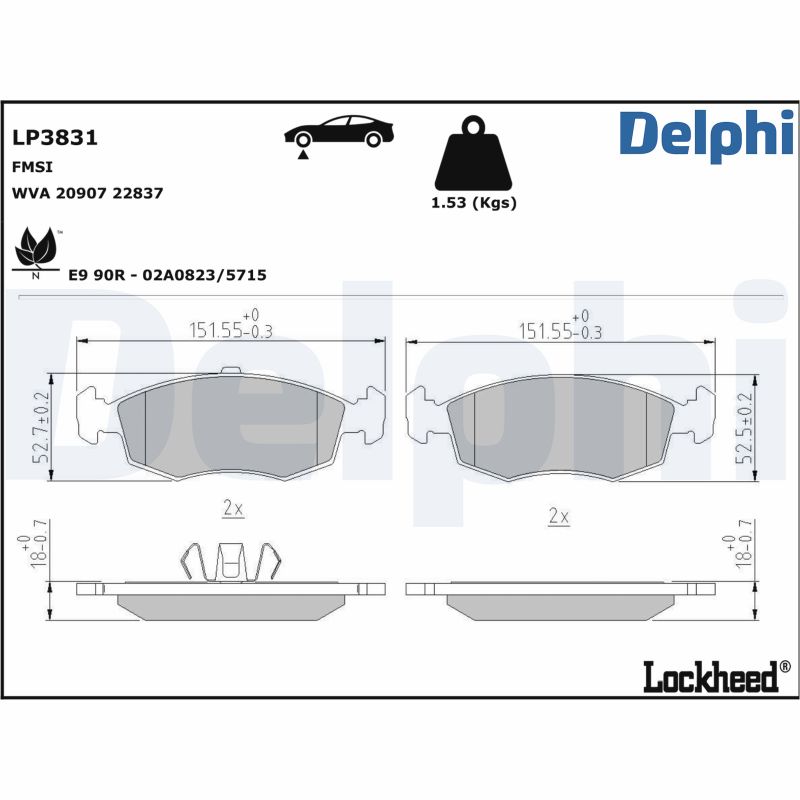 Brake Pad Set, disc brake - LP3831 DELPHI