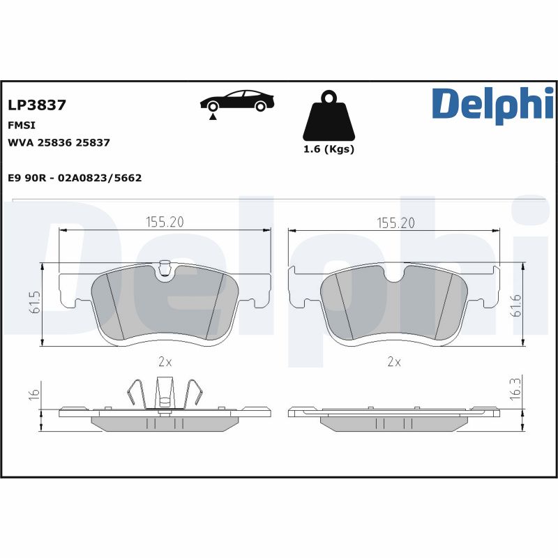 Kit pastiglie freno, Freno a disco - LP3837 DELPHI