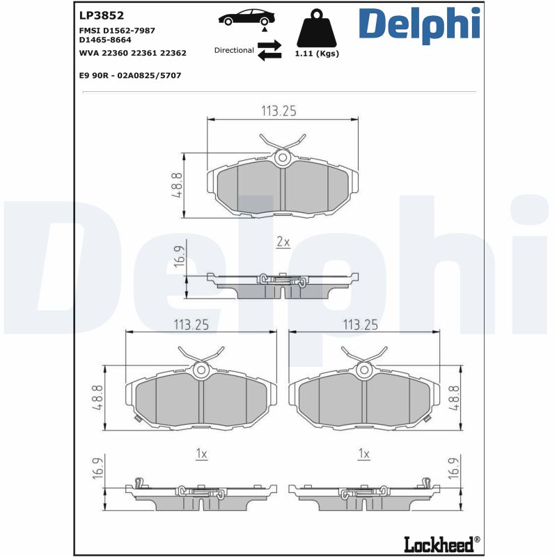 Brake Pad Set, disc brake - LP3852 DELPHI