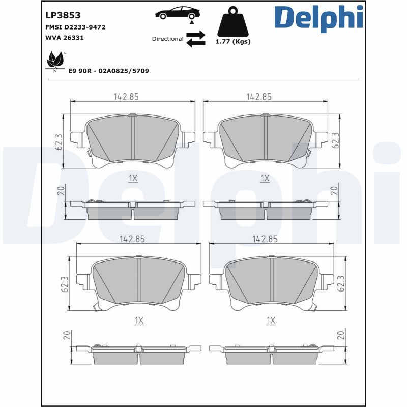 Brake Pad Set, disc brake - LP3853 DELPHI