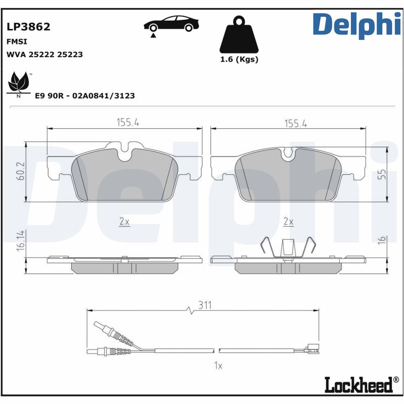 Brake Pad Set, disc brake - LP3862 DELPHI