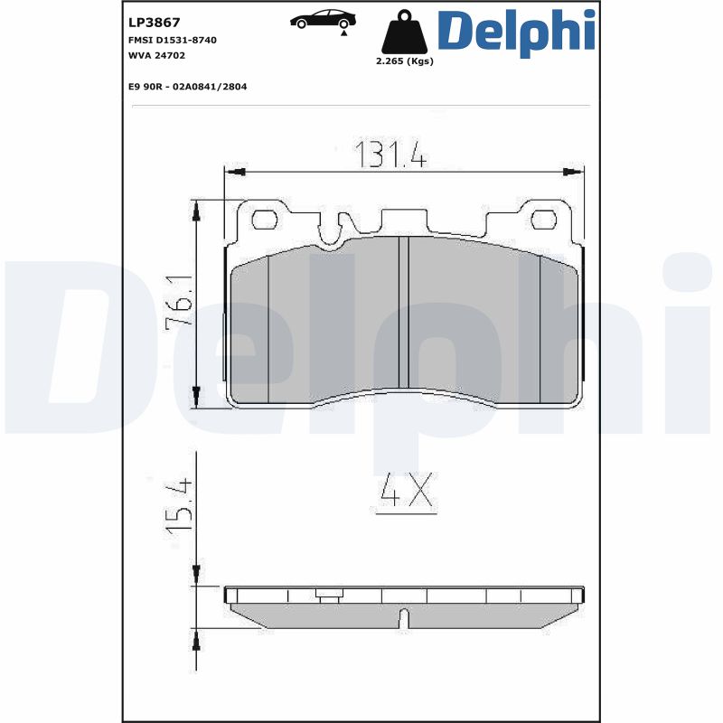 Комплект тормозных колодок, дисковый тормоз - LP3867 DELPHI