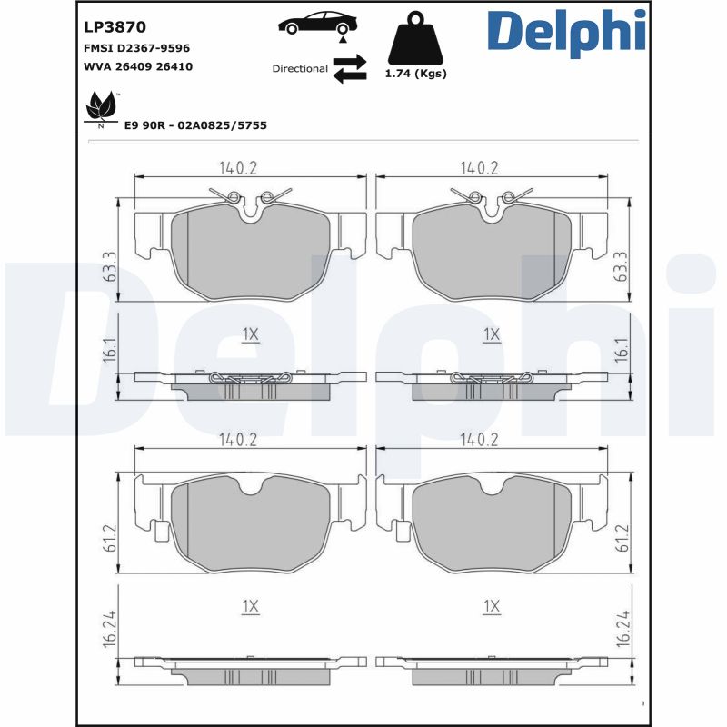 Kit pastiglie freno, Freno a disco - LP3870 DELPHI