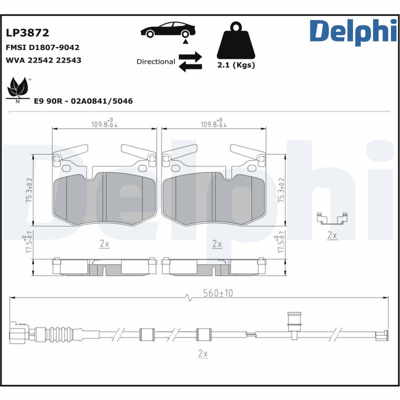 Комплект тормозных колодок, дисковый тормоз - LP3872 DELPHI