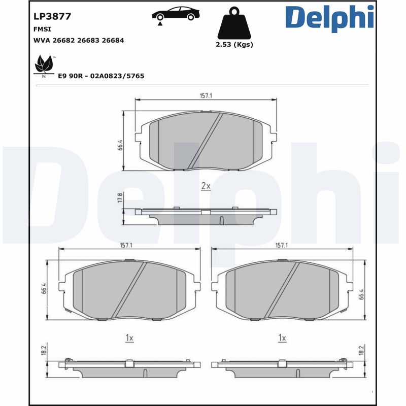 Комплект тормозных колодок, дисковый тормоз - LP3877 DELPHI