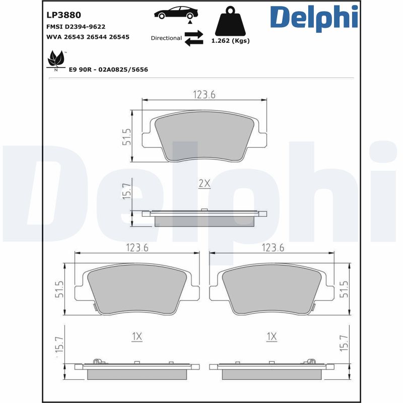 Brake Pad Set, disc brake - LP3880 DELPHI