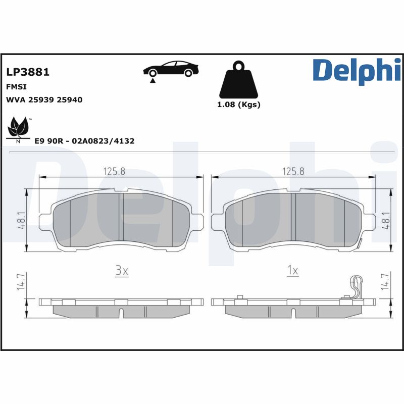 Brake Pad Set, disc brake - LP3881 DELPHI
