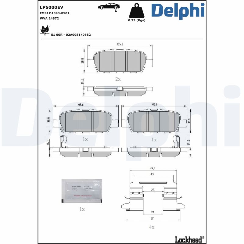 Комплект тормозных колодок, дисковый тормоз - LP5000EV DELPHI