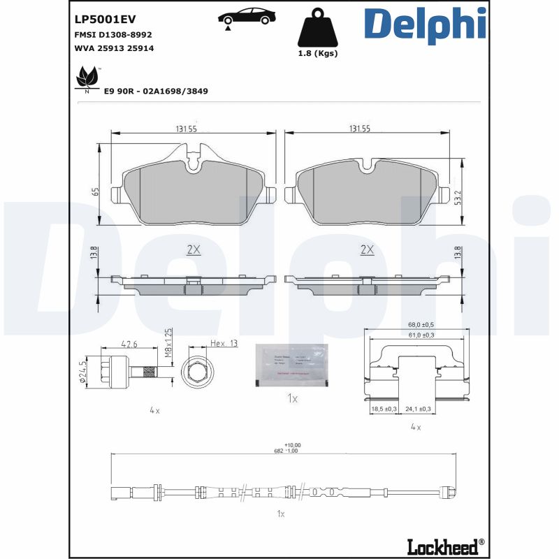 Kit pastiglie freno, Freno a disco - LP5001EV DELPHI