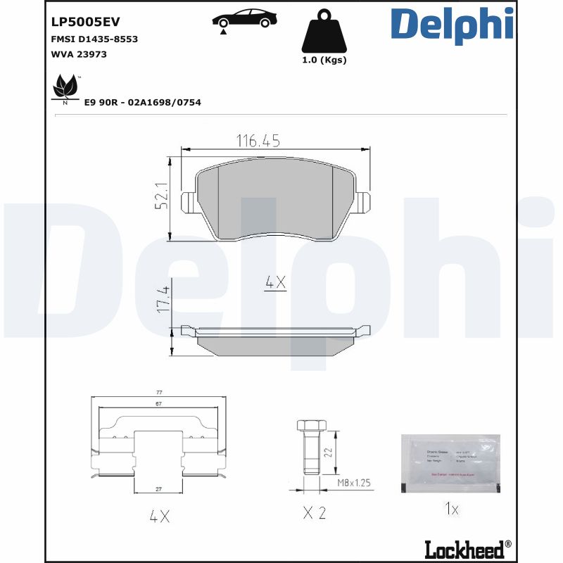 Kit pastiglie freno, Freno a disco - LP5005EV DELPHI