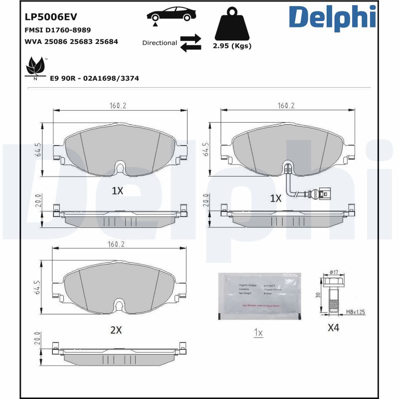 Комплект тормозных колодок, дисковый тормоз - LP5006EV DELPHI