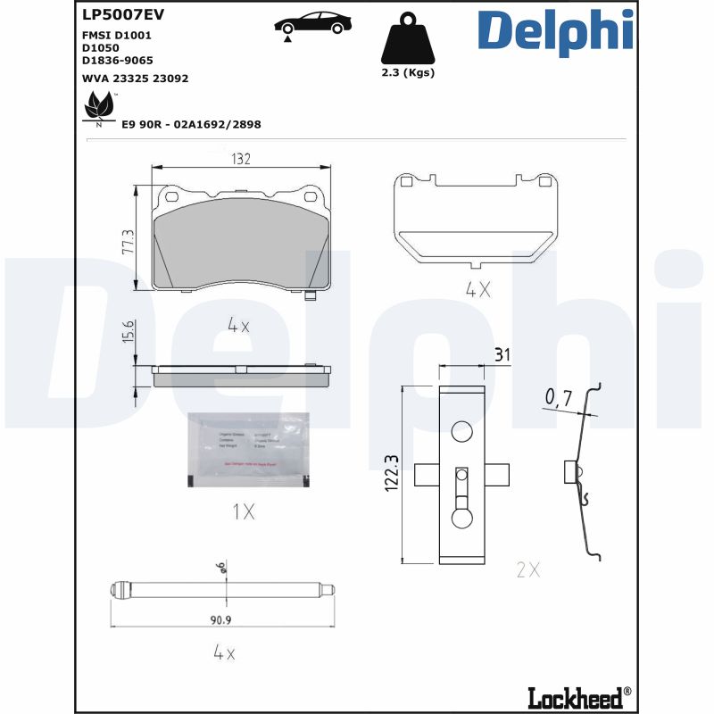 Комплект тормозных колодок, дисковый тормоз - LP5007EV DELPHI