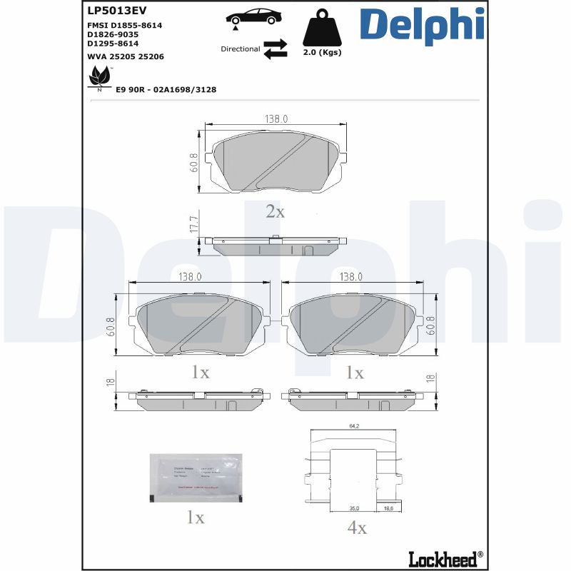 Комплект тормозных колодок, дисковый тормоз - LP5013EV DELPHI