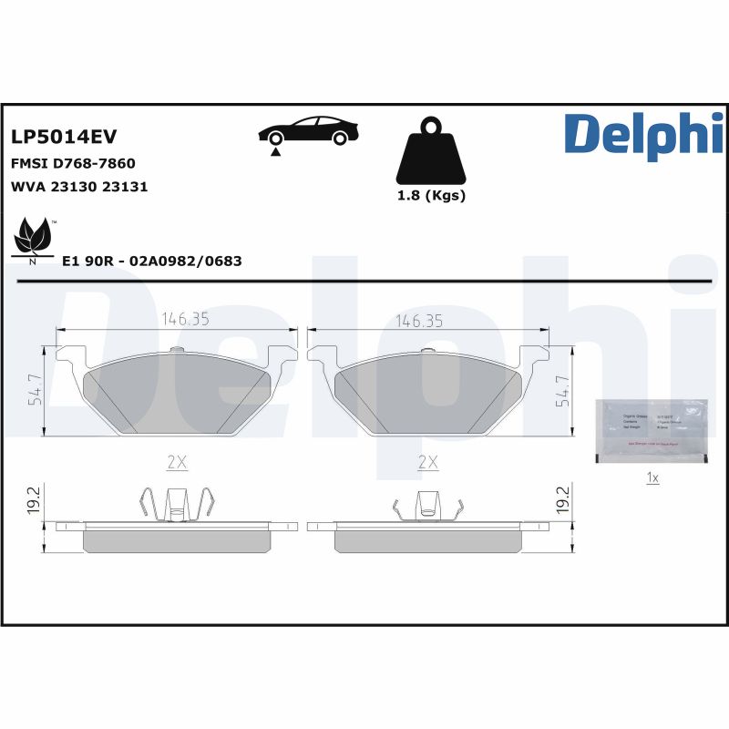 Kit pastiglie freno, Freno a disco - LP5014EV DELPHI