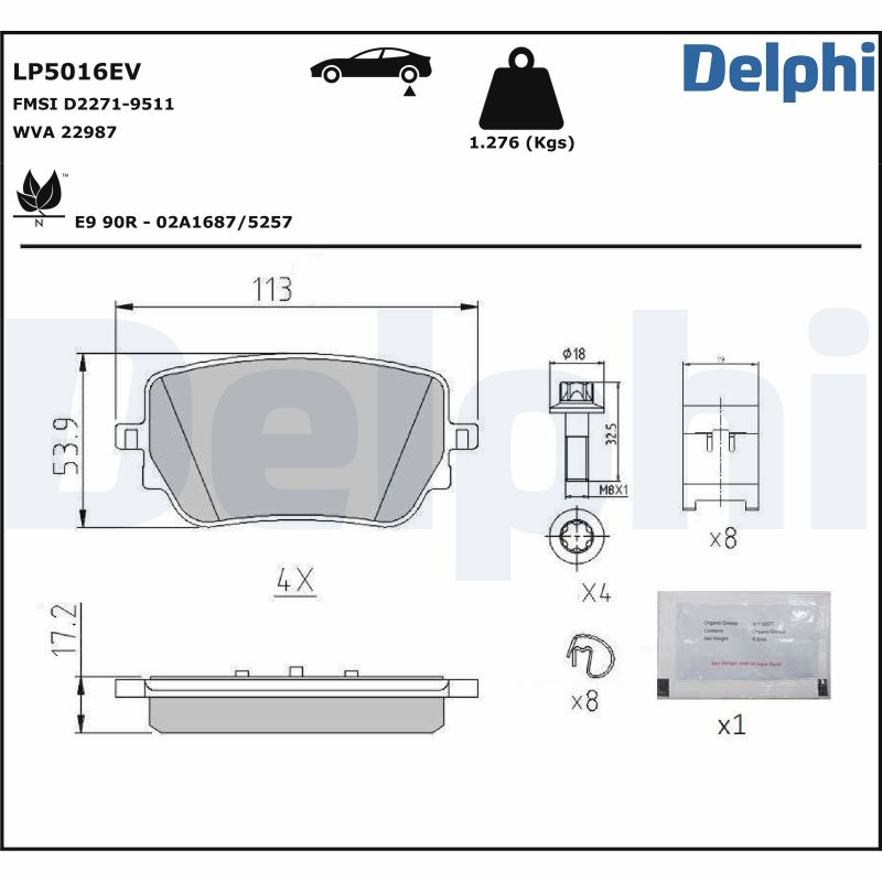 Комплект тормозных колодок, дисковый тормоз - LP5016EV DELPHI