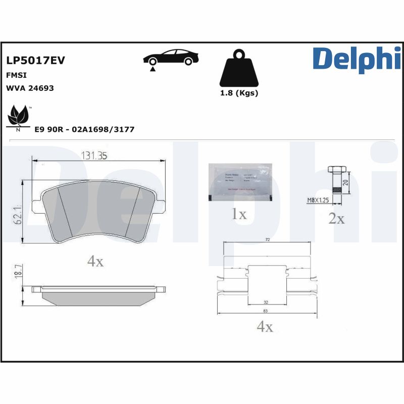 Комплект тормозных колодок, дисковый тормоз - LP5017EV DELPHI