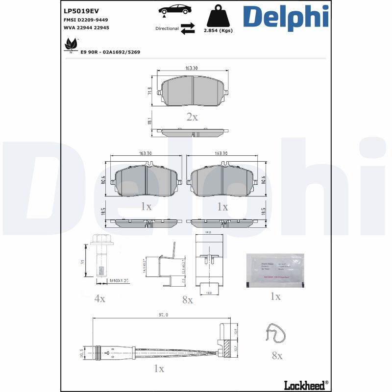 Комплект тормозных колодок, дисковый тормоз - LP5019EV DELPHI