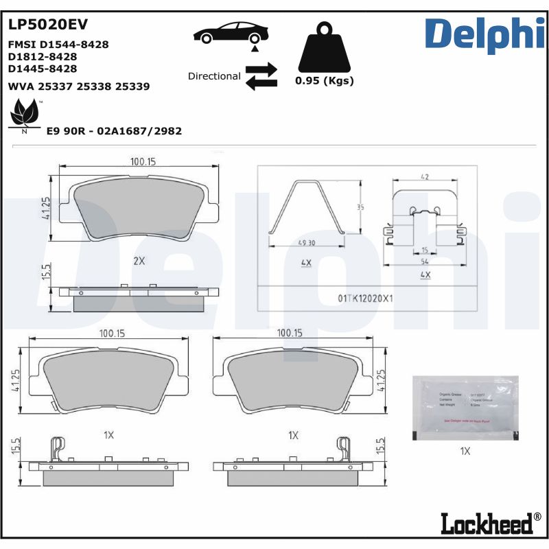 Комплект тормозных колодок, дисковый тормоз - LP5020EV DELPHI