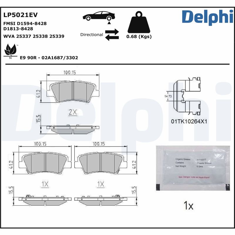 Kit pastiglie freno, Freno a disco - LP5021EV DELPHI