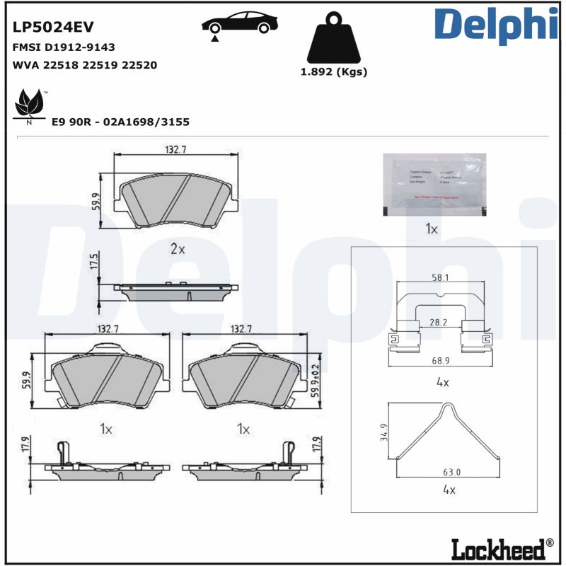 Kit pastiglie freno, Freno a disco - LP5024EV DELPHI