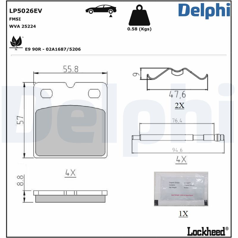 Kit pastiglie freno, Freno di stazionamento a disco - LP5026EV DELPHI