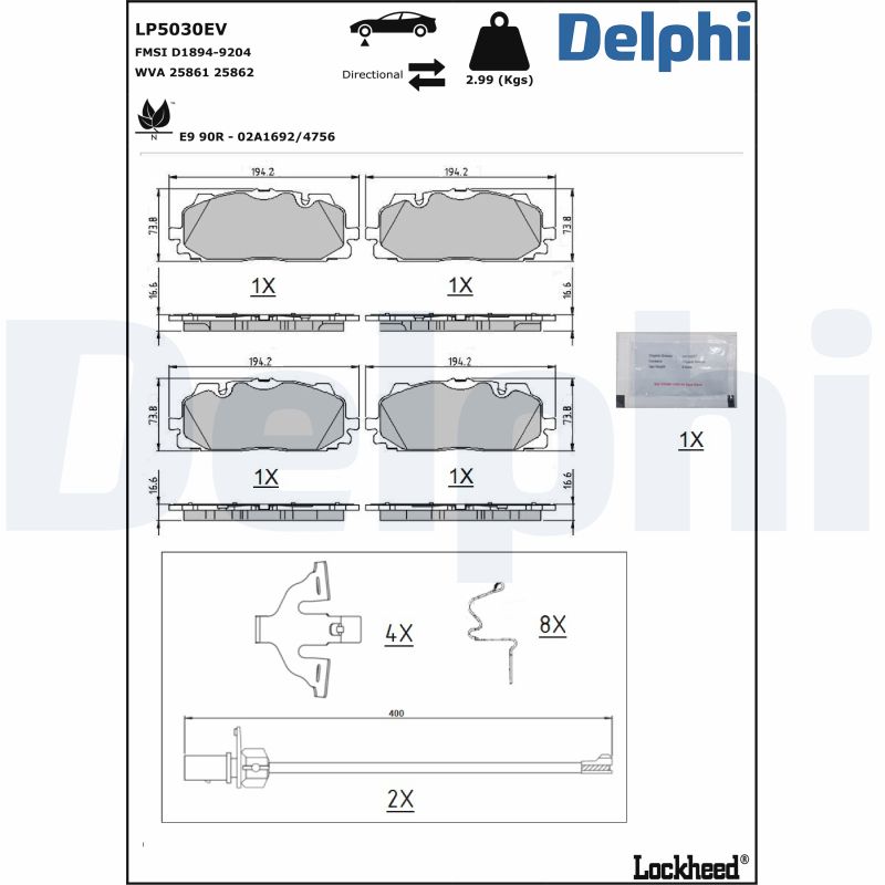Комплект тормозных колодок, дисковый тормоз - LP5030EV DELPHI