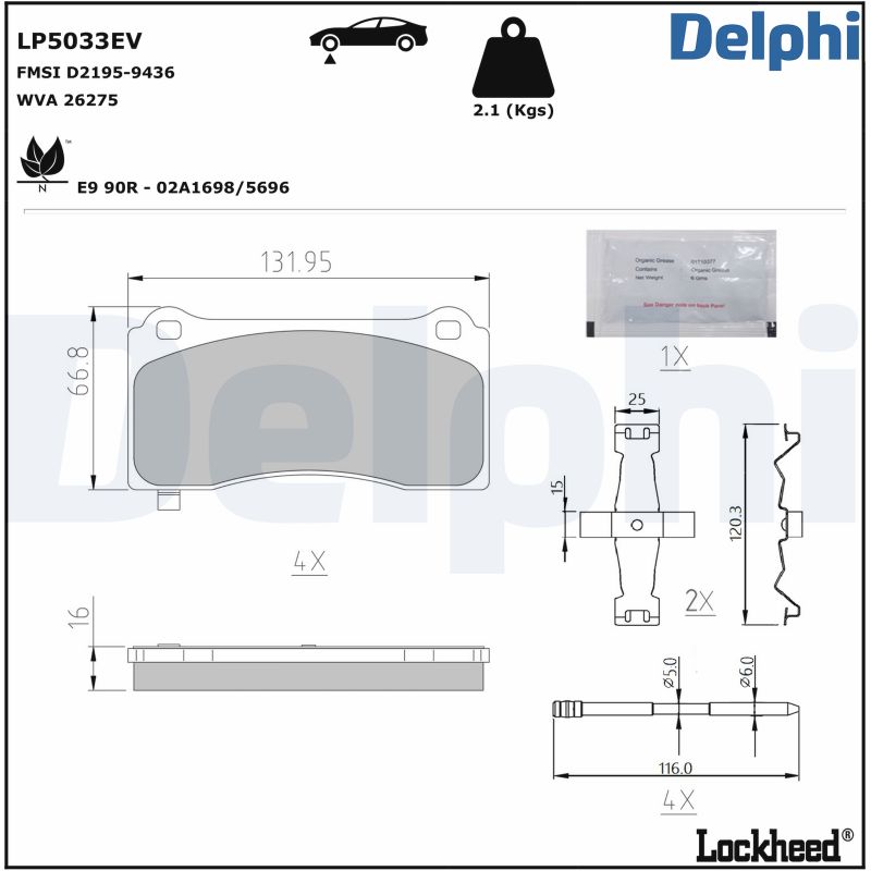 Kit pastiglie freno, Freno a disco - LP5033EV DELPHI