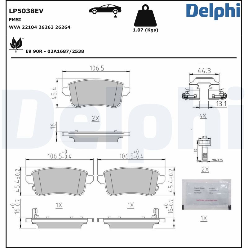 Комплект тормозных колодок, дисковый тормоз - LP5038EV DELPHI