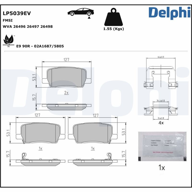 Kit pastiglie freno, Freno a disco - LP5039EV DELPHI