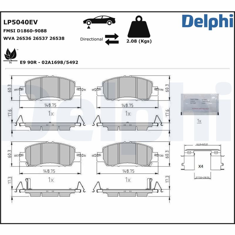Комплект тормозных колодок, дисковый тормоз - LP5040EV DELPHI