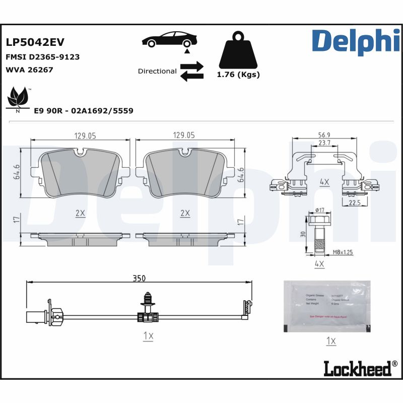 Комплект тормозных колодок, дисковый тормоз - LP5042EV DELPHI