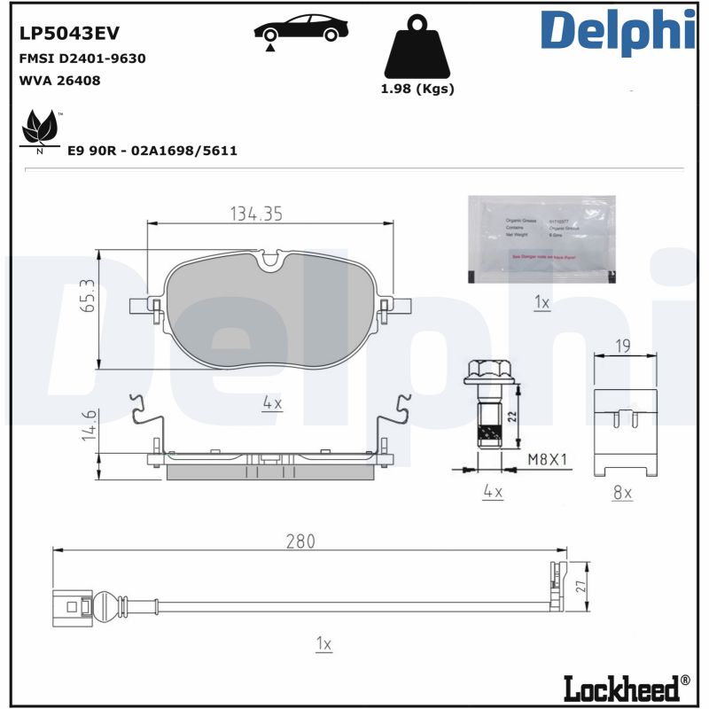 Kit pastiglie freno, Freno a disco - LP5043EV DELPHI