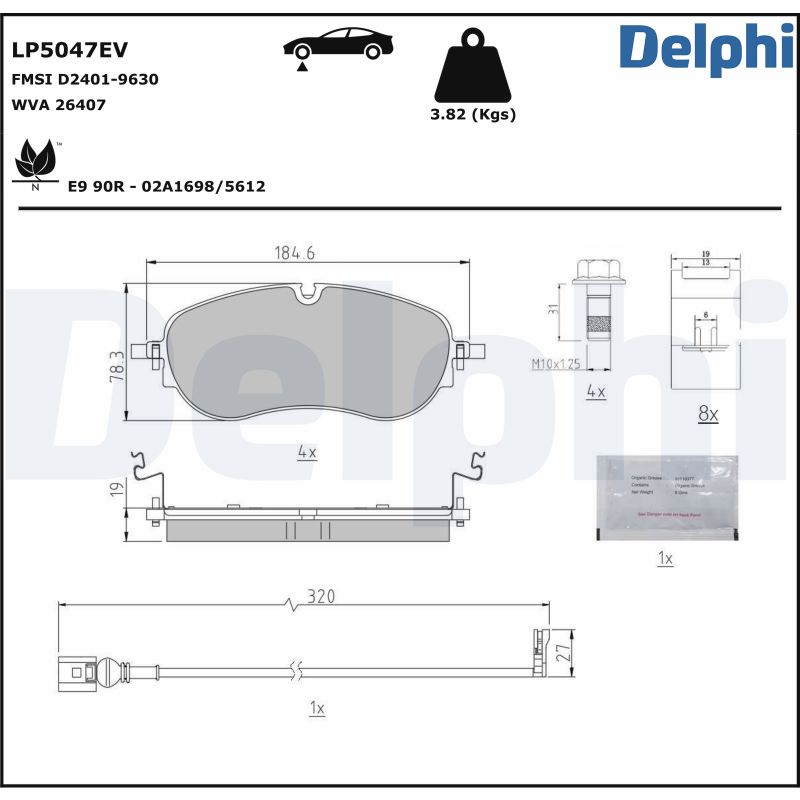 Kit pastiglie freno, Freno a disco - LP5047EV DELPHI