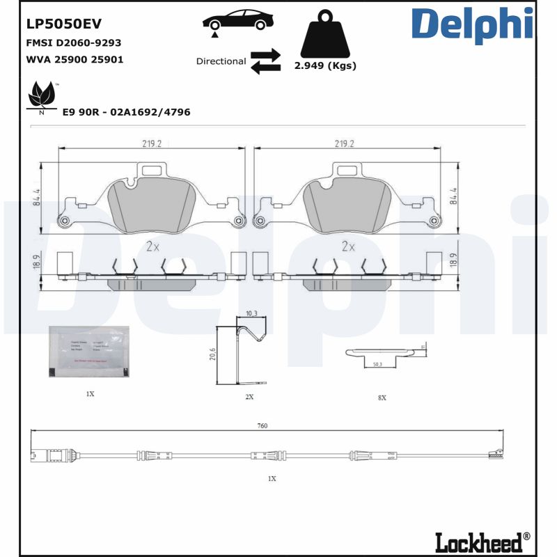 Комплект тормозных колодок, дисковый тормоз - LP5050EV DELPHI