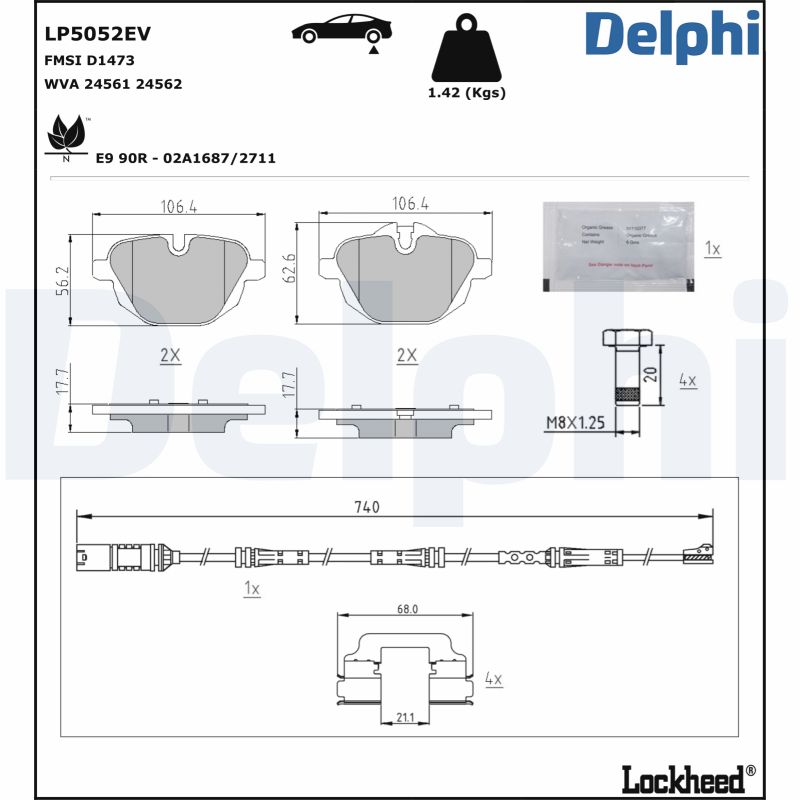 Комплект тормозных колодок, дисковый тормоз - LP5052EV DELPHI
