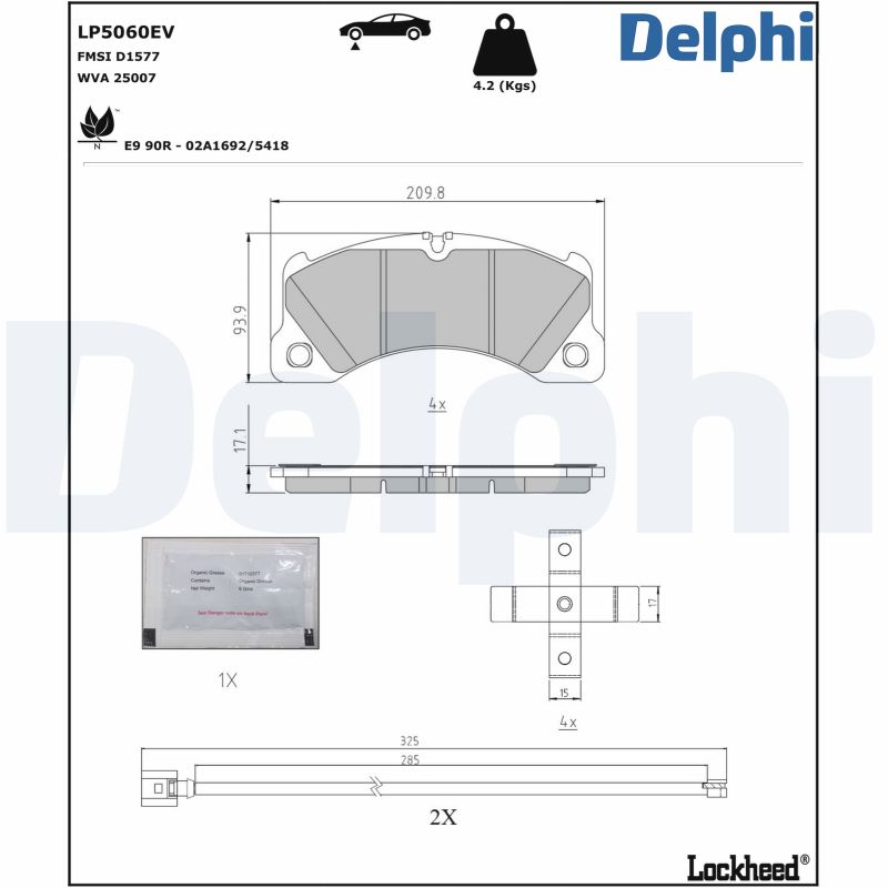 Комплект тормозных колодок, дисковый тормоз - LP5060EV DELPHI